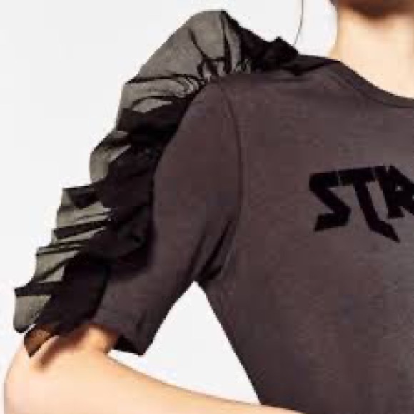 Zara Ruffle Sleeve STRANGE T-shirt - Picture 2 of 6